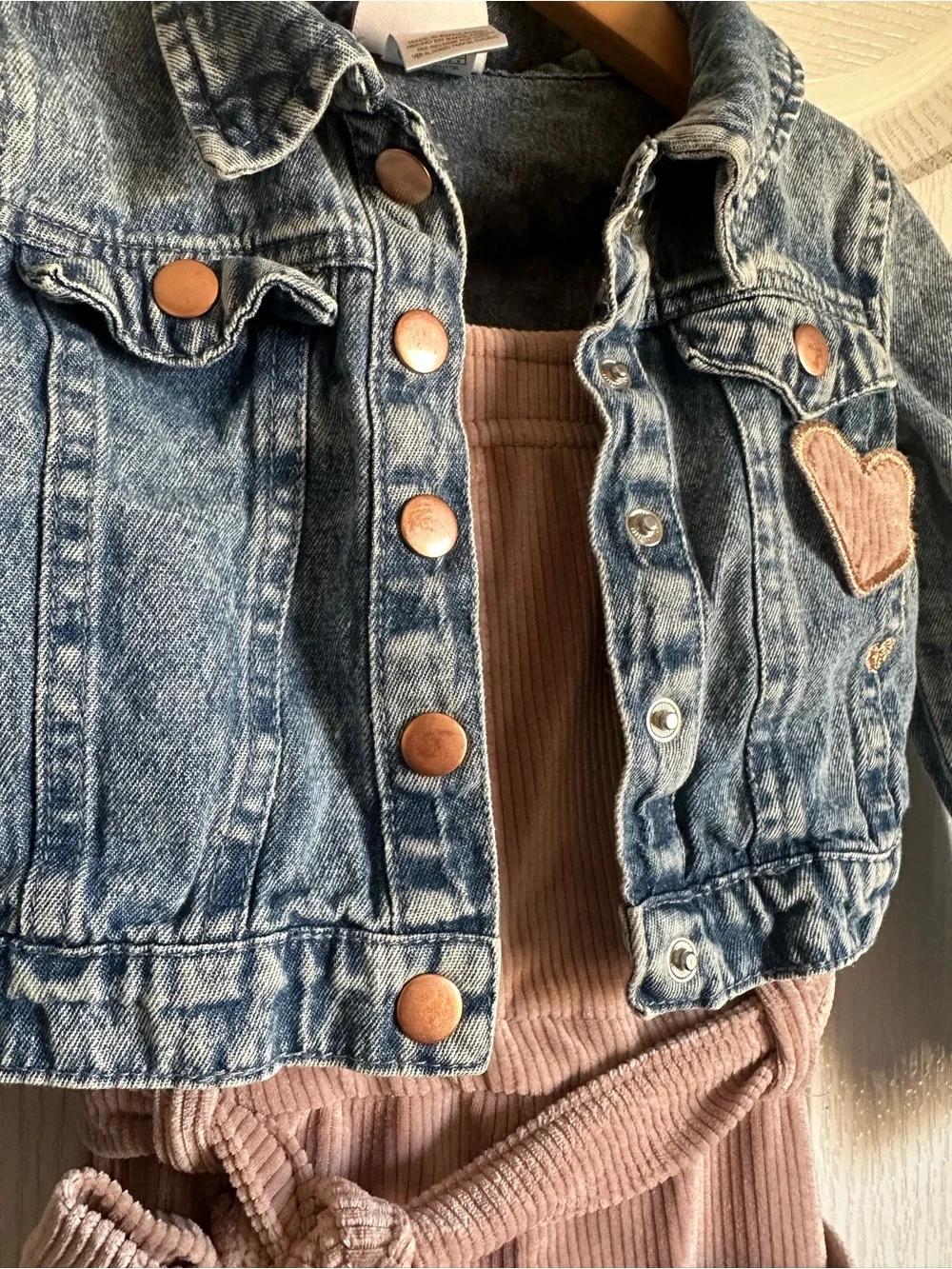 Little Lass Girls 2Pc Plush Corduroy Jumpsuit Denim Jacket Set Size 4 Heart - Picture 4 of 8